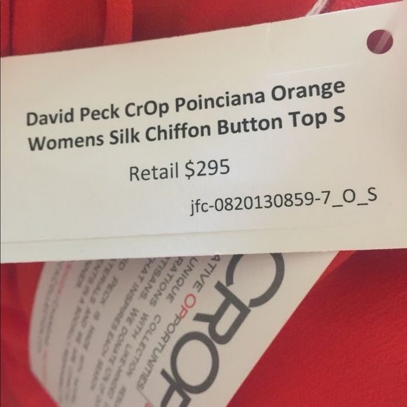 David peck orange silk chiffon sheer blouse SZ S - Picture 6 of 6